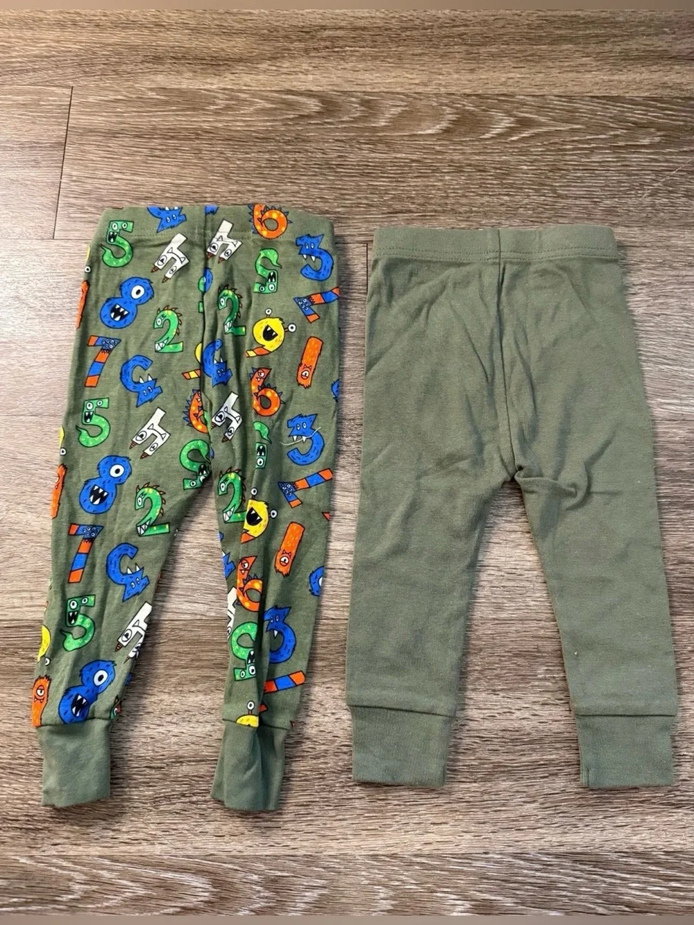 Old Navy 100% Cotton PJ Pants 2-PACK Green Roar & Monster Letters